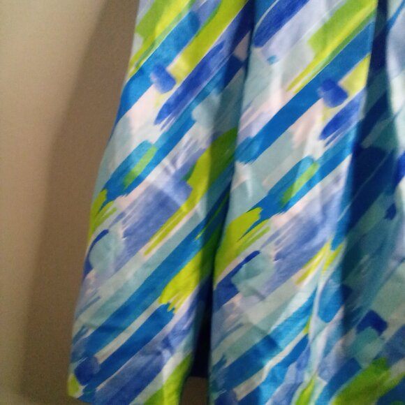 Bonnie Jean Dress Girls 16 Sleeveless Satin Pattern Blue Green - Picture 6 of 15